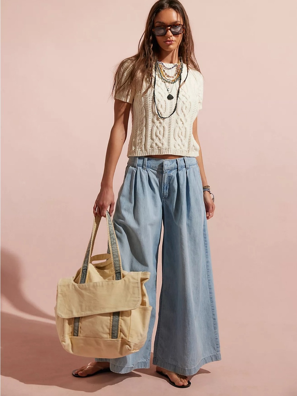 Free People Cordes Canvas Tote Bag Natural